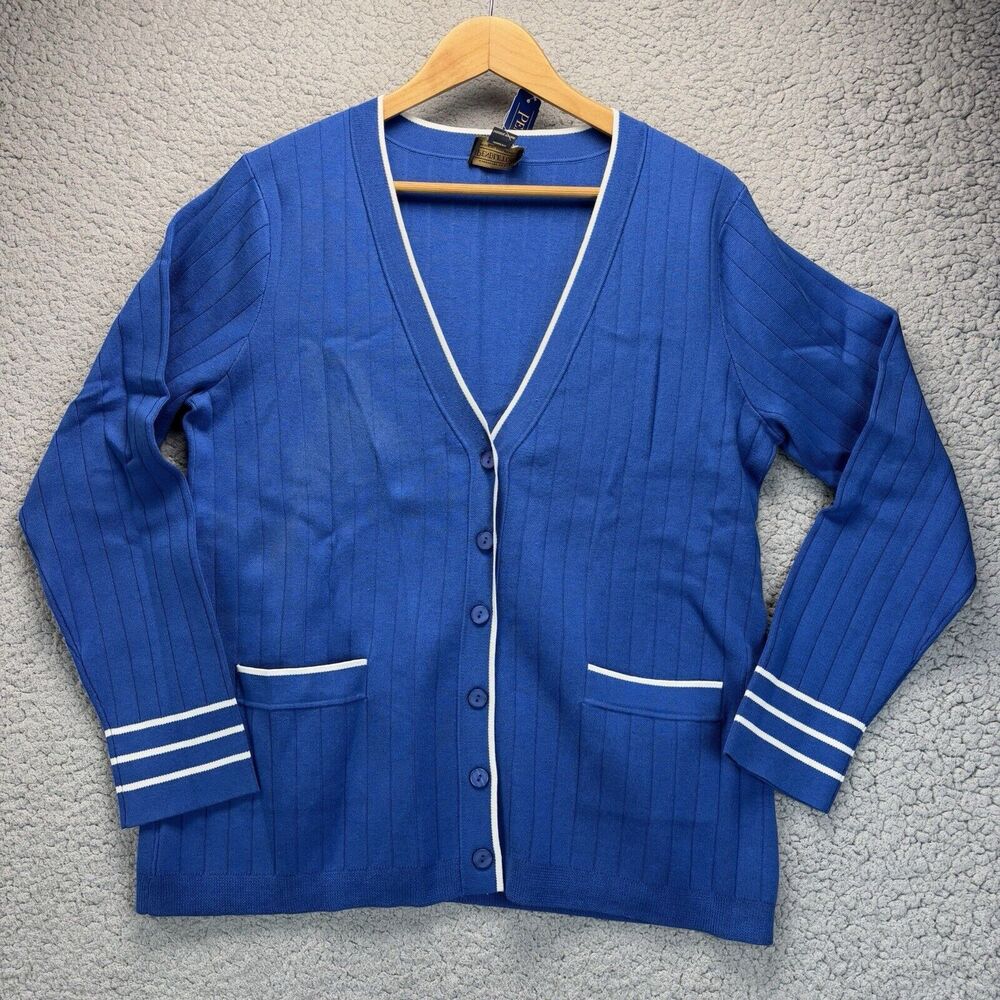 Pendleton Womens cardigan sweater size L blue silk blend button front FLAW READ*